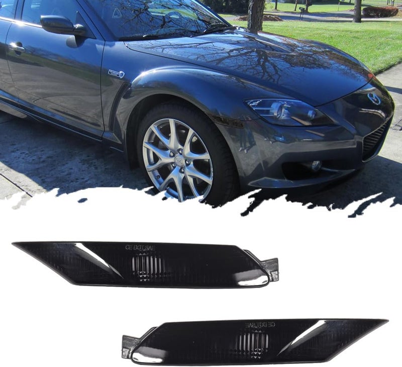 TurningMax For 2004 2005 2006 2007 2008 Mazda RX-8 RX8 Front Bumper Side Marker light Housings Smoked Lens F151-51-120E, F151-51-130E - Image 1